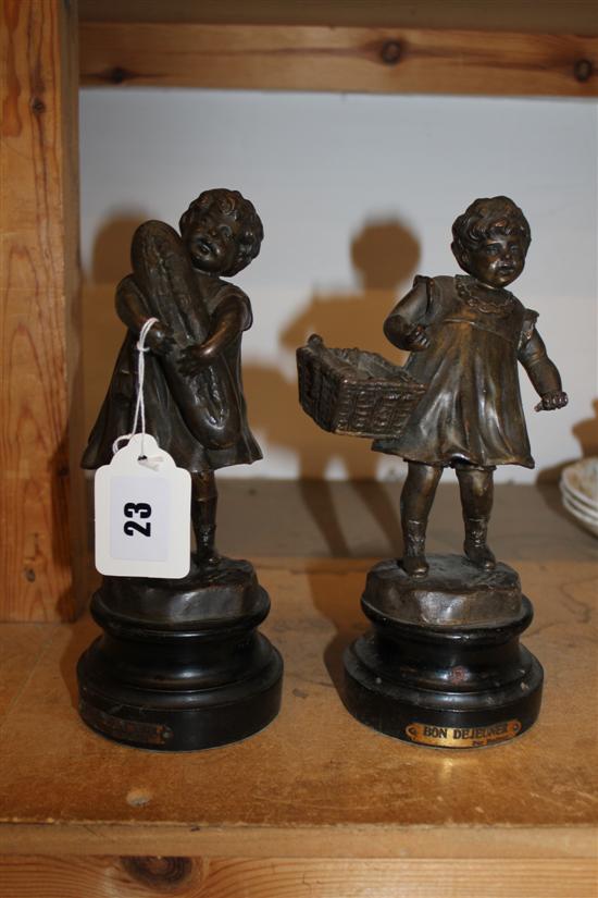 Pair spelter figs of young girls